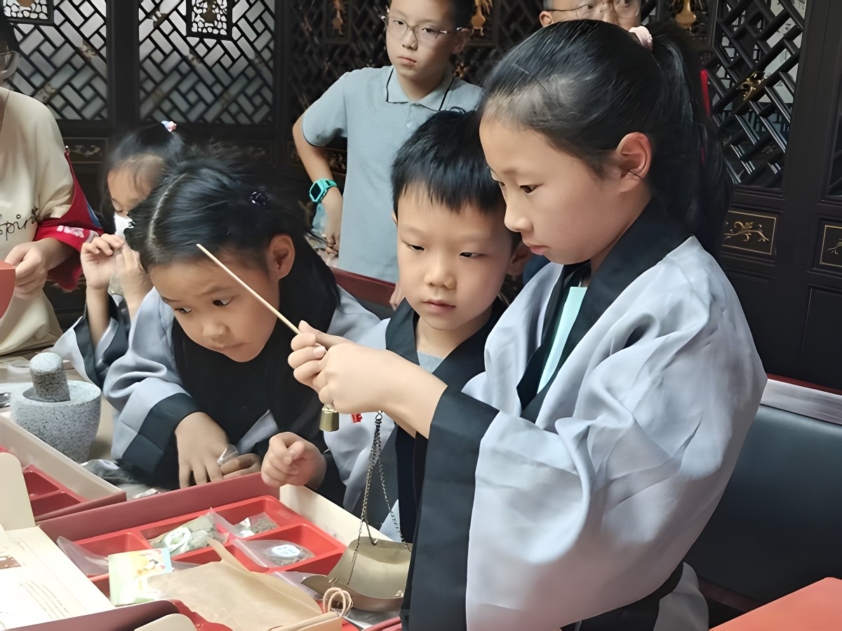 孩子们辨认常见中药材